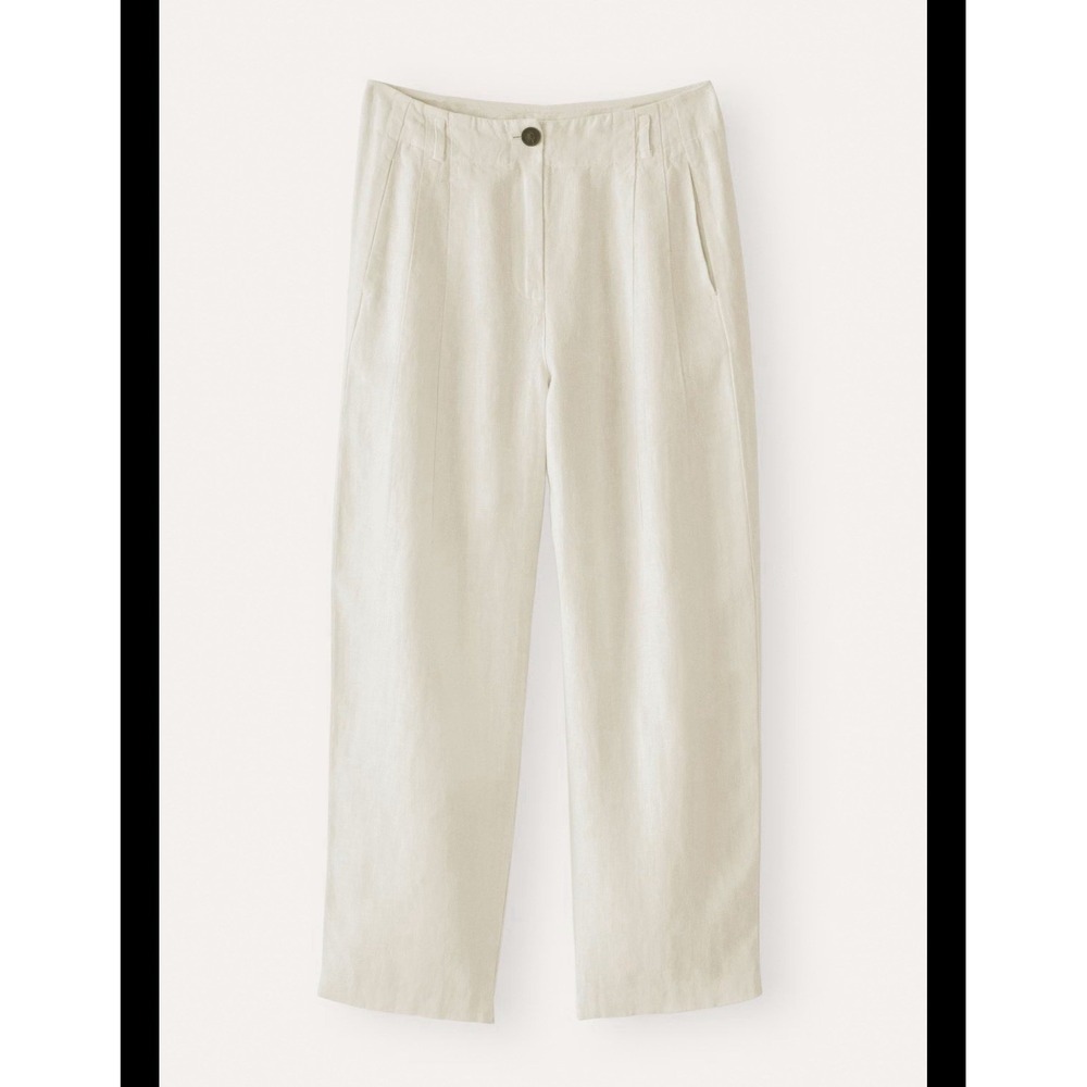 Poetry Straight-Leg Heavy Linen Pants Ivory Size 10 31"x28"